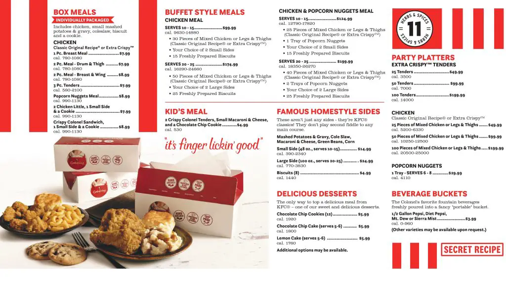 KFC catering menu