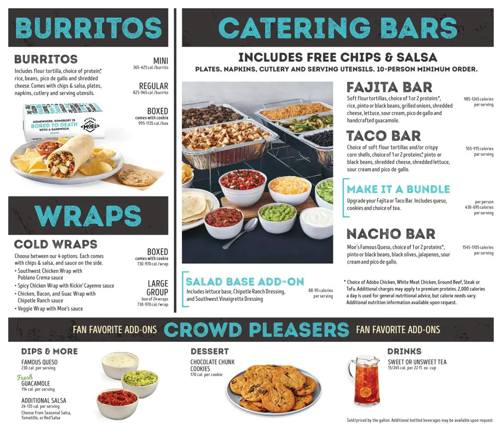 Moe's Catering Menu with Prices